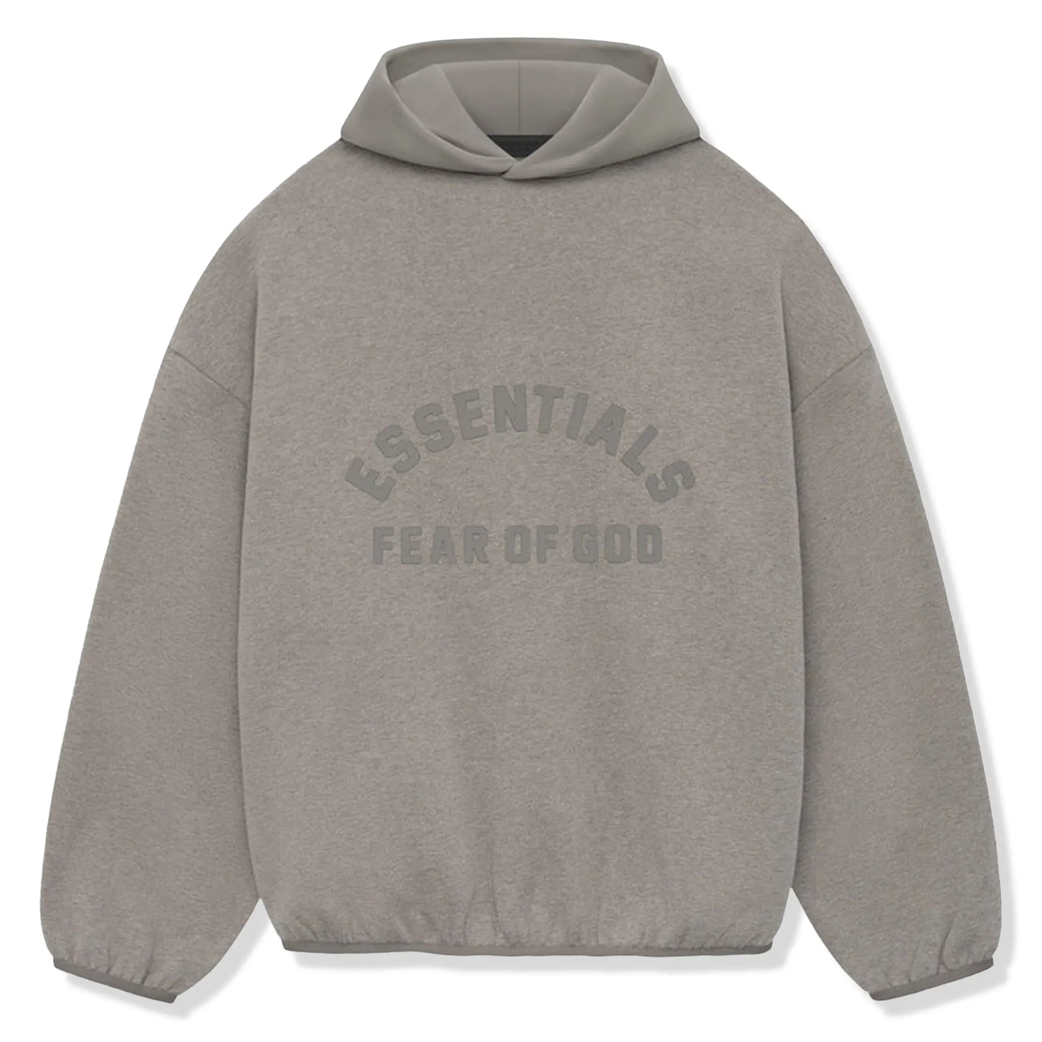 Front View of Fear Of God Essentials Core Collection Nylon Fleece Heather Grey Dust Hoodie 202SU244311F